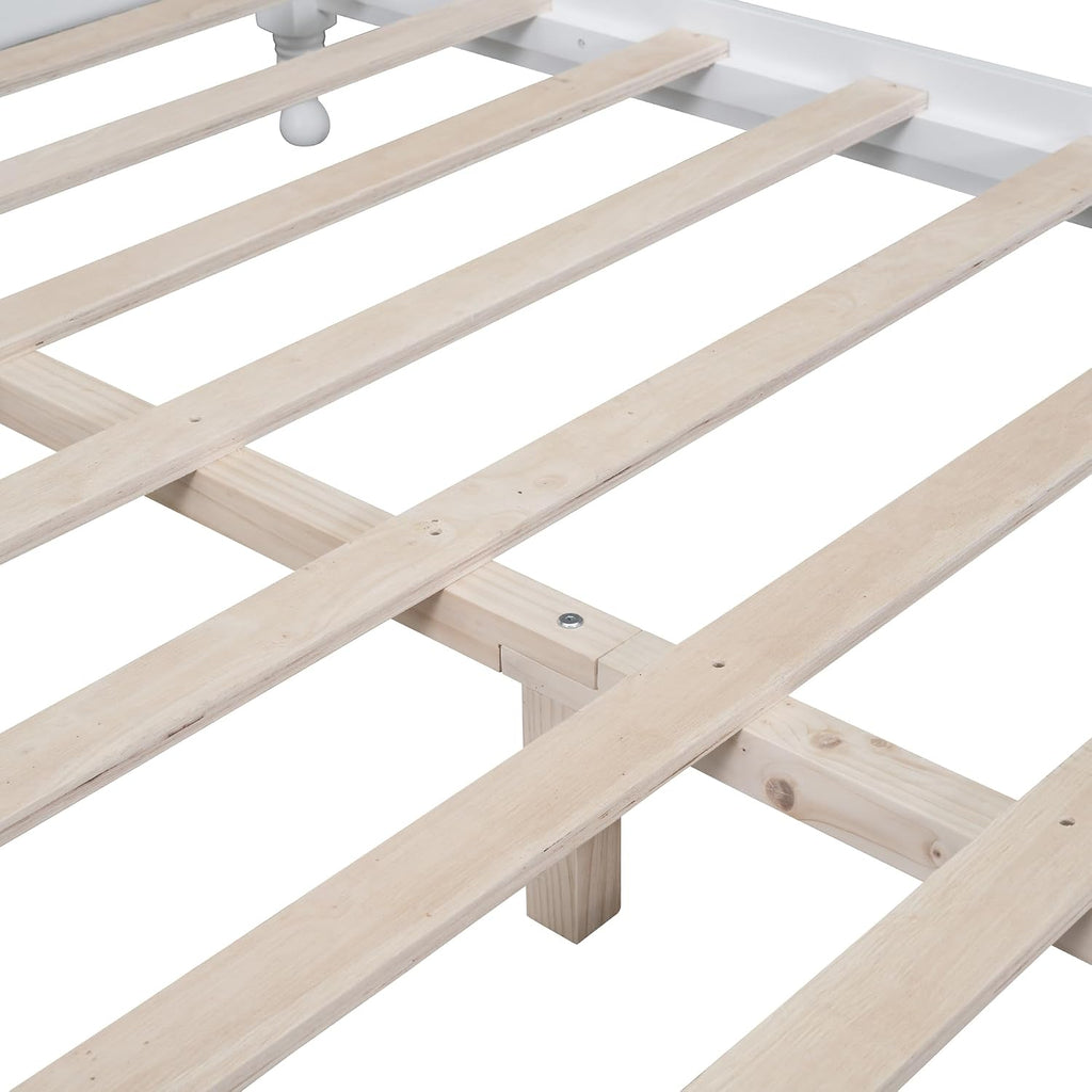JIVOIT Retro Style Platform Bed with Headboard and Footboard, Queen Size Wood Platform Bed Frame with Wooden Slat Support, Solid Wood Foundation, No Box Spring Required (White,Queen,5)