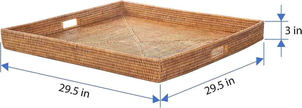 KOUBOO La Jolla Rattan Tray, Square Woven Tray - Decorative Coffee Table, Breakfast Tray, Home Decor Basket Style, Extra Large, Honey-Brown