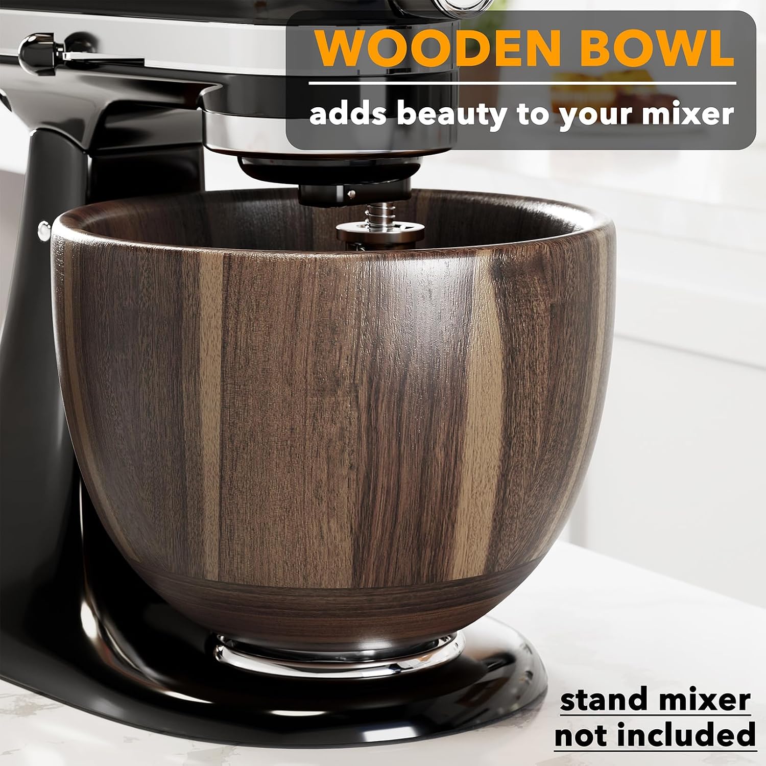 SpaceAid Wooden Bowl for Mixer - Kitchen Space Aid Acacia Wood Mixing Bowls Holder for Stand Mixer, Compatible with 4.5 & 5 QT Tilt-Head Models Kitchen, Light Wood