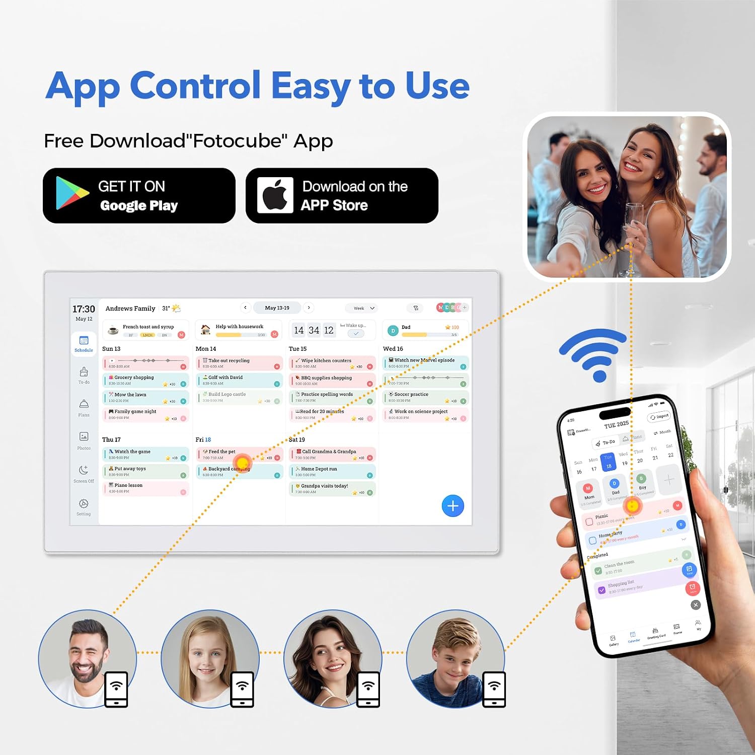 Digital Calendar Smart Planner, Electronic Calendars with 21.5 in Touch Screen Interactive Chore Chart for Family Schedule Photo Share, APP Phone Sync, WiFi Meal Planners Wall & Desk Mountable