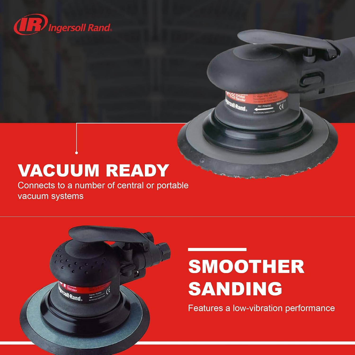 Ingersoll Rand 4151 Random Orbital Air Sander, 3/16' Orbit, 6' Vinyl Pad, 12,000 RPM, 0.2 HP