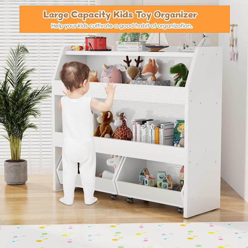 COZPAW Toy Storage Organizer, 3 Tier Montessori Shelf with Movable Bins (White)