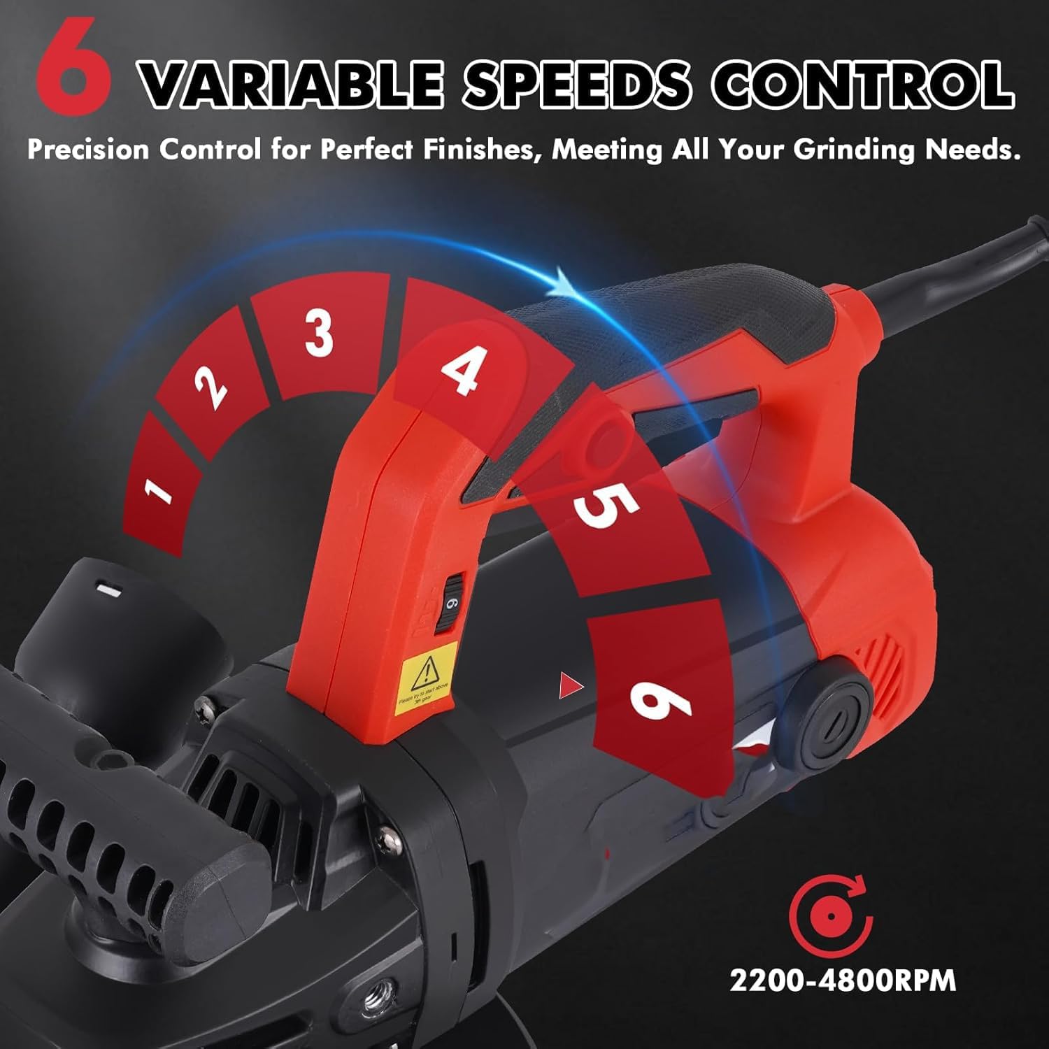 7 Inch Concrete Surface Grinder, with Dust Collector Floor Grinder, 6 Speed Adjustments, 2200W 0-4800RPM, 90° Seamless Floor Grinder Kit, for Concrete Cement Granite Marble