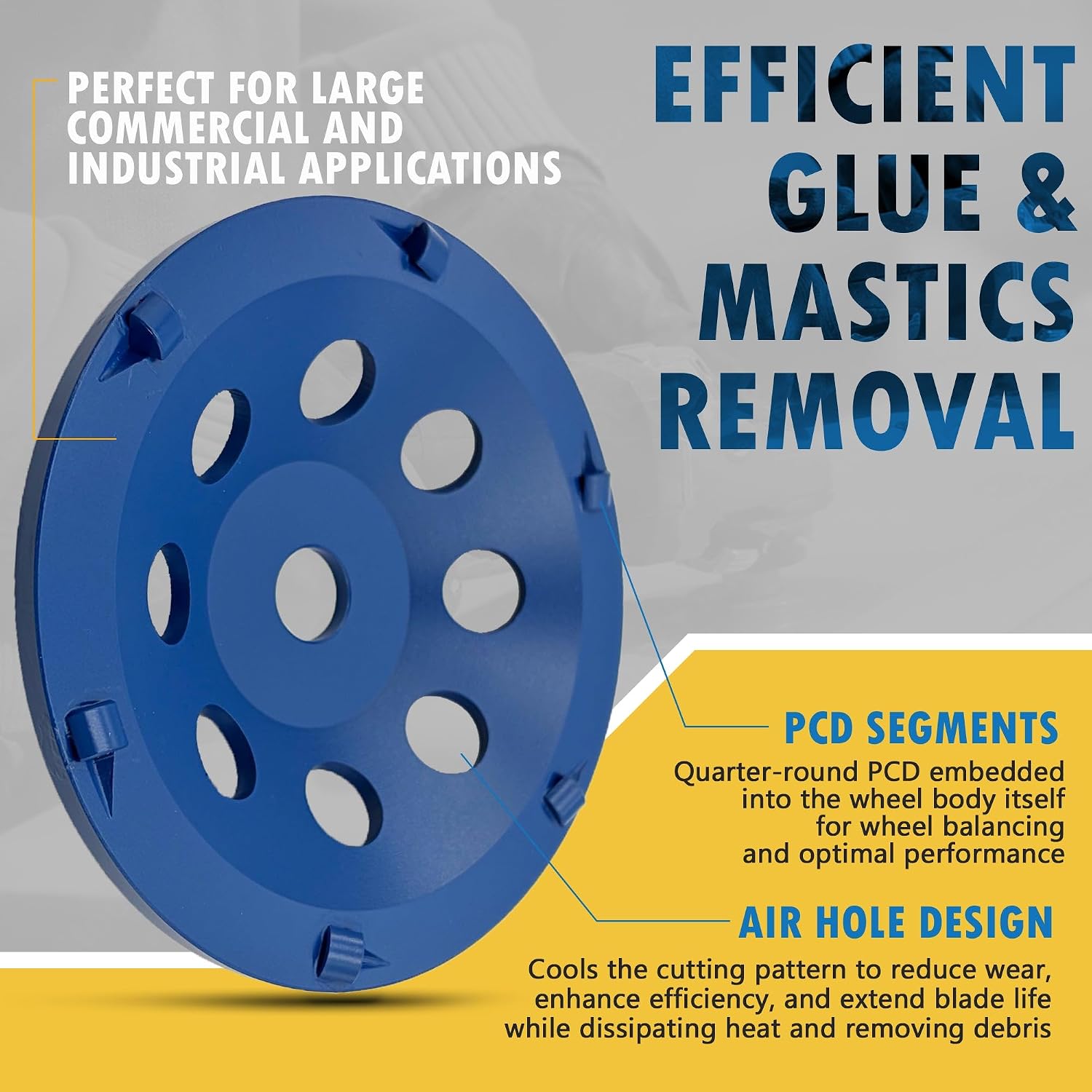 6' PCD Grinding Wheel for Epoxy, Glue and Paint, 6 PCD Segments, Compatible Arbor for Hilti DG 150