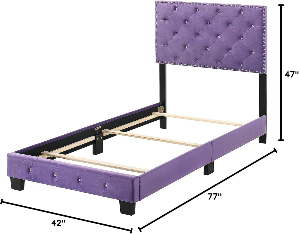 Glory Furniture Suffolk Velvet Upholstered Twin Bed in Purple