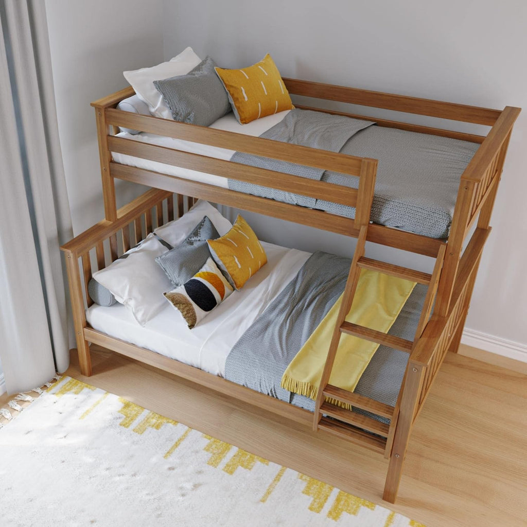 Max & Lily Bunk Bed Twin Over Full Size with Ladder, Solid Wood Platform Bed Frame with Ladder for Kids, 14' Safety Guardrails, Easy Assembly, No Box Spring Needed, Pecan