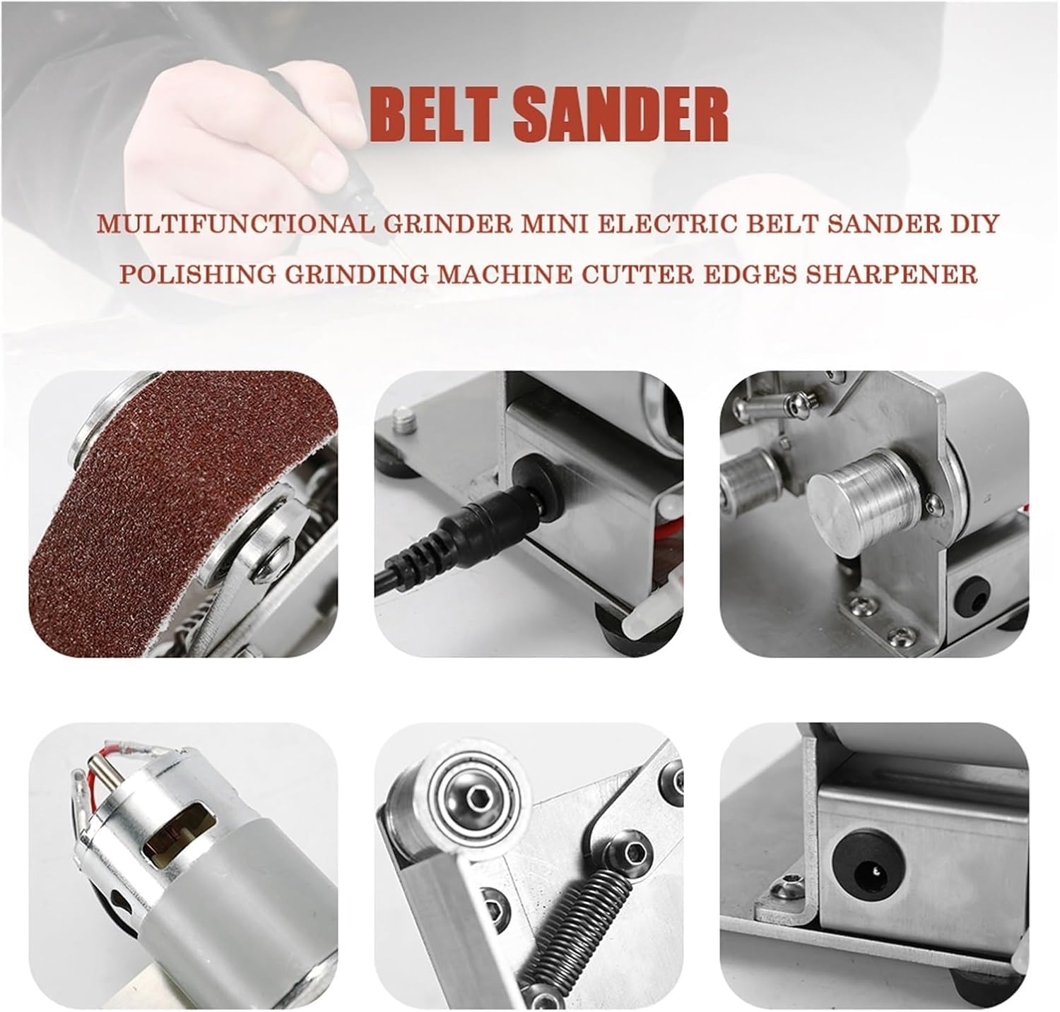 Mini Belt Sander, Electric Belt Sander, 4000-9000 Rpm, 7 Speed Regulation, with 10pcs Belts and Dust Shield, Sanding Belt Size 25mm, for Metal Plastic Working DIY Small Projects