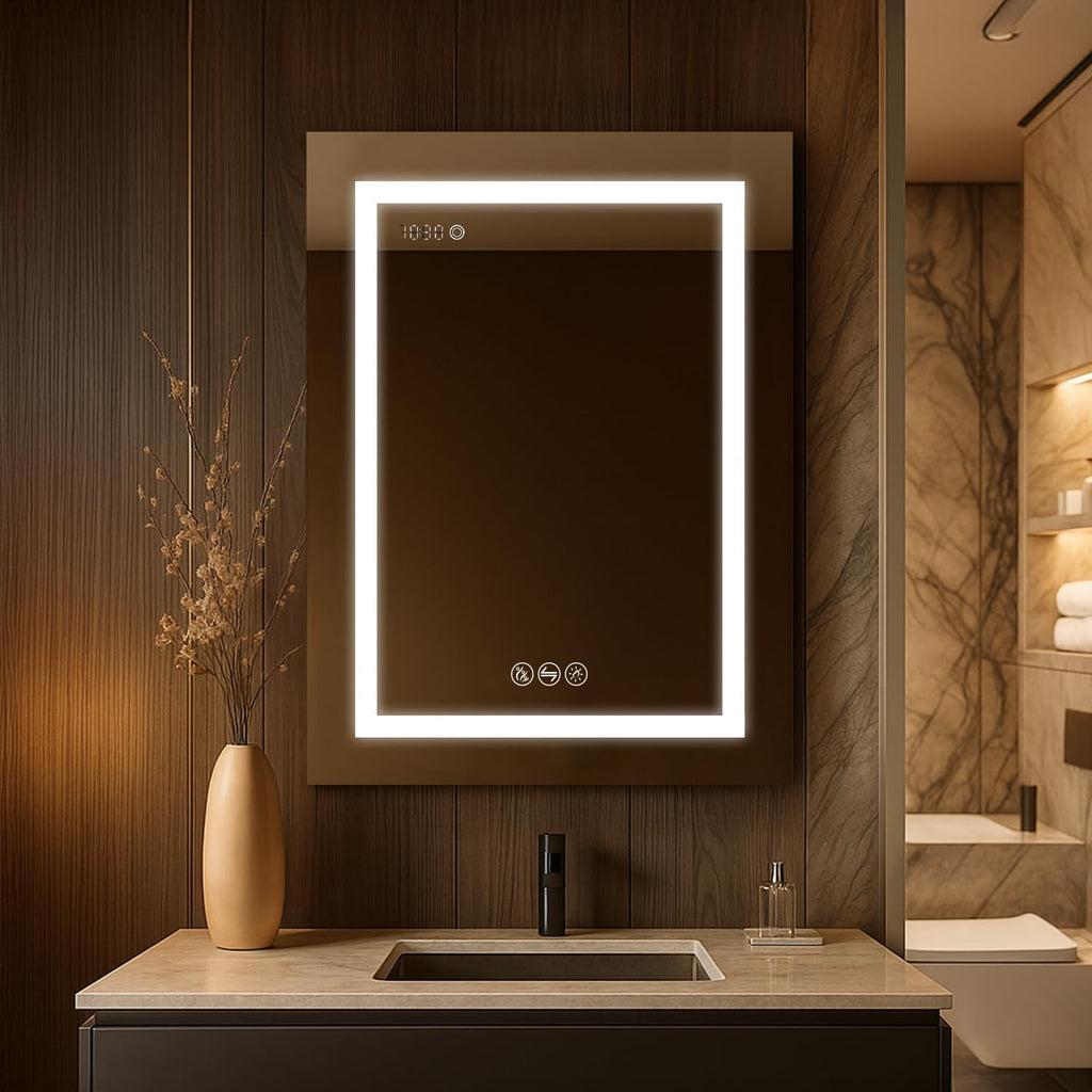 Blossom 24x32 Inch Recessed or Surface LED Mirror Medicine Cabinet with Left Hinge | Defogger - 3X Makeup Mirror, Digital Clock | Adjustable Color Temperature & Brightness | 2 Outlets & 2 USB Ports