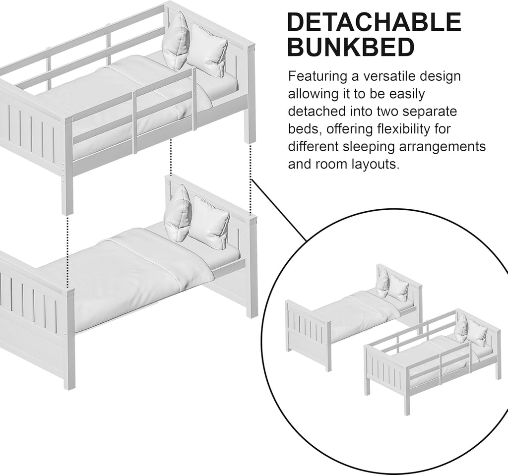 Furniture of America Althea Modern Solid Wood Full Over Full Bunk Bed with Angeled Ladder, No Box Spring Required, for Kids, Boys, Girls, Bedroom, Dorm, Stain Grey