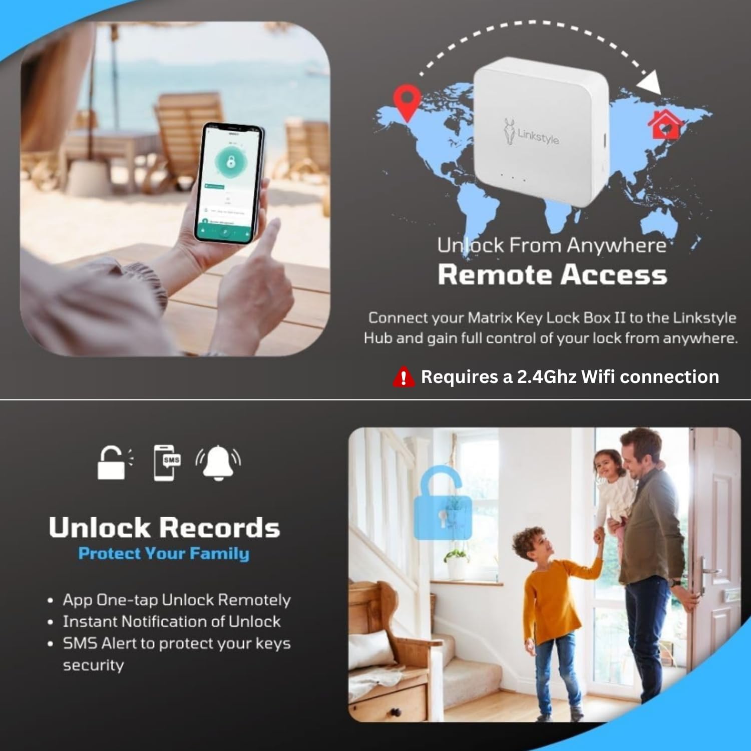 Matrix II Smart Key Lock Box by LINKSTYLE — Includes WiFi Hub (2.4GHz wi-fi only) for Remote Access, Waterproof, Wall mountable, 5-Unlock Modes, for Airbnb, Realtors, Hotels, Car Rentals