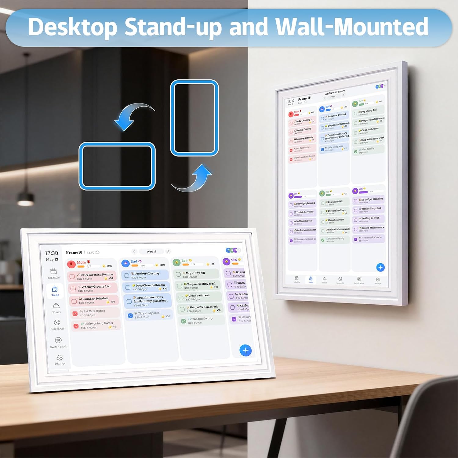 15.6 Inch IPS Touch Screen Smart Digital Calendar, HD Family Wall Desk Planner with Chore Chart, Meal Planner & Reward System, Free 64GB Card, Ideal Gift for Family, Parents, Kids