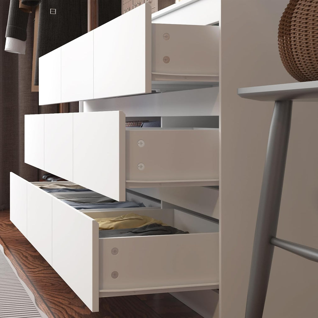 9 Drawer Dresser for Bedroom with Deep Drawers, Large Floor Wood Dressers & Chest of Drawers Handle Free, Modern White Long Dressers for Closet Living Room, Euro Slide (63'W x 15.7'D x 31.5'H)