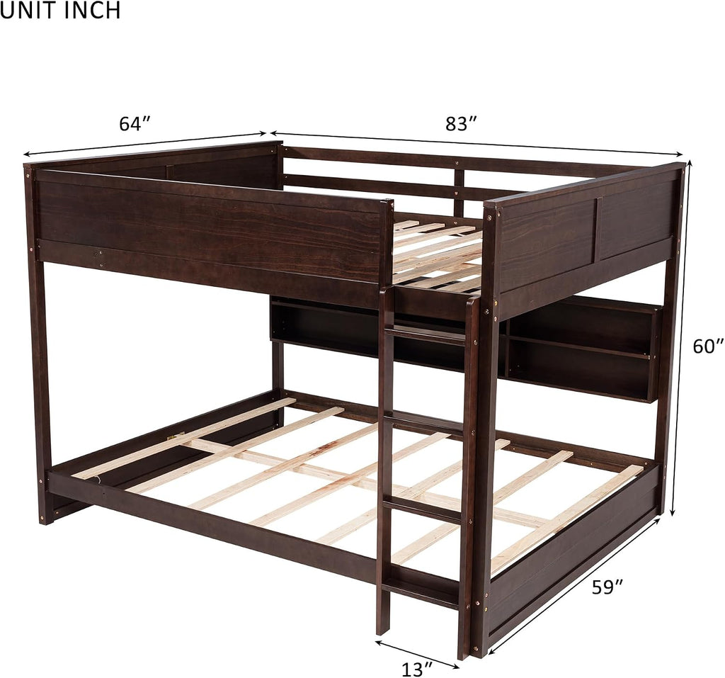 Queen Over Queen Bunk Bed with Built-in Storage Cabinets,Charging Station,Ladder,Safety Guardrails,Solid Pine Wood Bunk Bed for Kids Bedroom