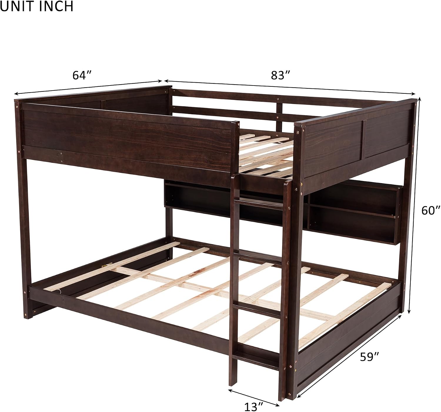 Queen Over Queen Bunk Bed with Built-in Storage Cabinets,Charging Station,Ladder,Safety Guardrails,Solid Pine Wood Bunk Bed for Kids Bedroom