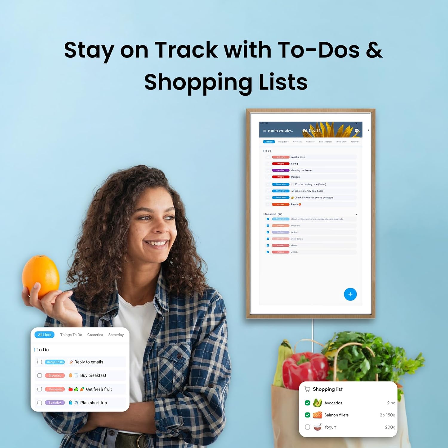 Apolosign 21.5-inch Digital Calendar & Smart Family Wall Planner, No Subscription, Calendar & Dashboard Dual-Mode System, Shared Touchscreen Display with Calendar Sync, Chore Charts & Family Scheduling Hub (Teak)