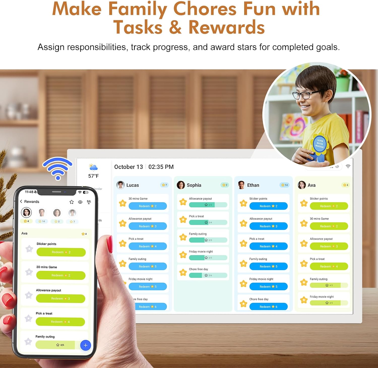 24' Digital Wall Calendar Chore-Chart-for-Planner - Touchscreen Display Smart Calendar for Family Monthly/Weekly Planner, To Do List Notepad, Streamline Household Organization, Desk Mount Included