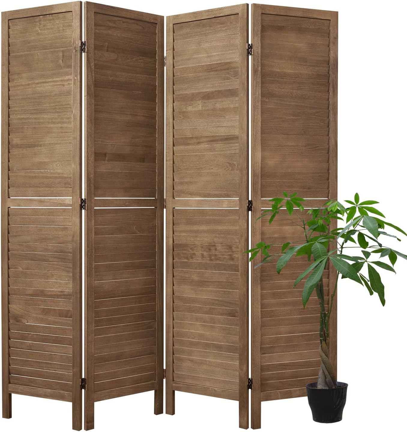Room Dividers and Folding Privacy Screens, Wood Louvered Separators Divider Wall for Home Office Bedroom - 4 Panels, 67 * 60inch (Brown)