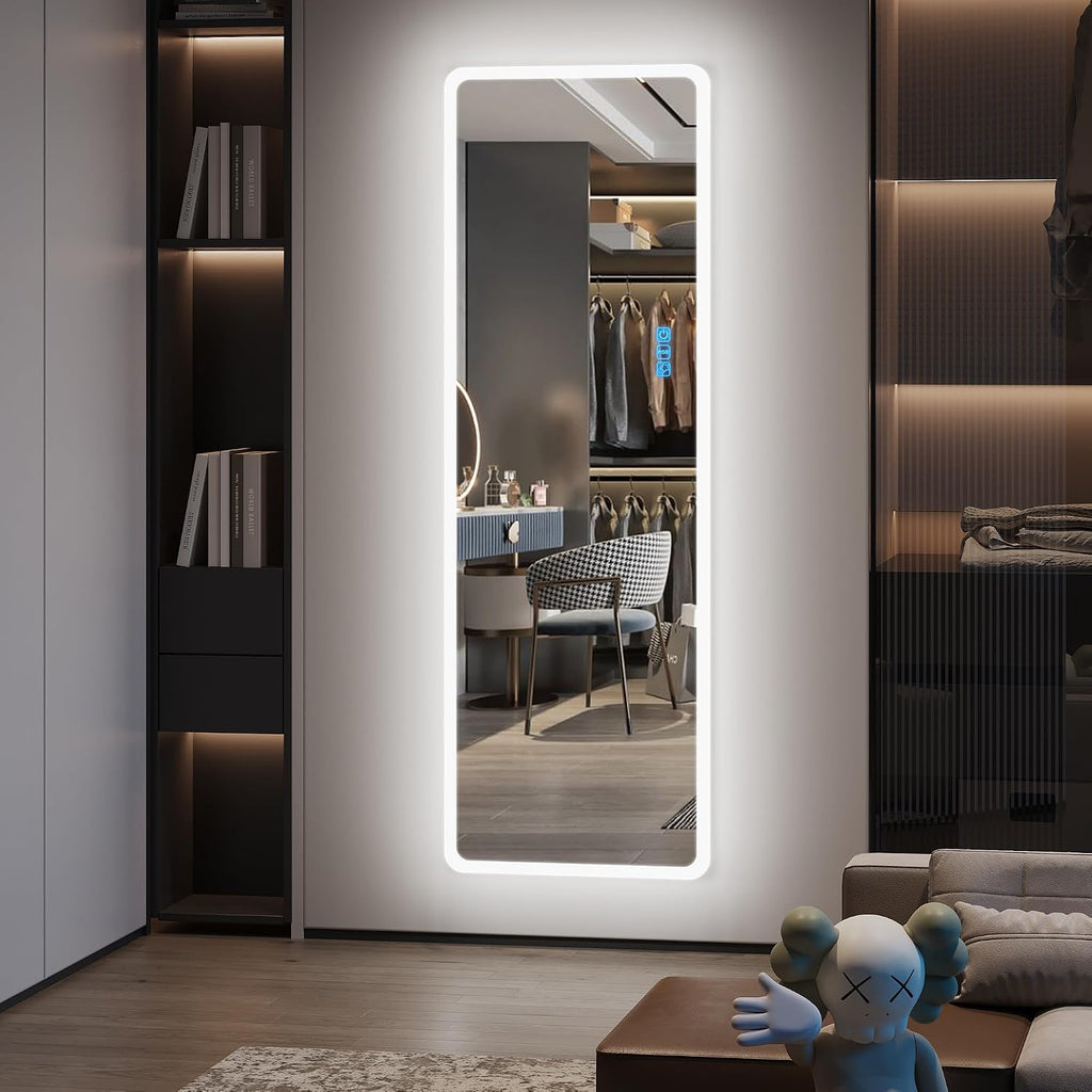 Vlsrka 47x16 Full Length Mirror with RGB Lights, LED Over The Door Lighted Mirror Full Body, 7 Color Dimming Lighting & 7 Dynamic Mode, Door Hanging/Wall-Mounted (Gift Box Design)