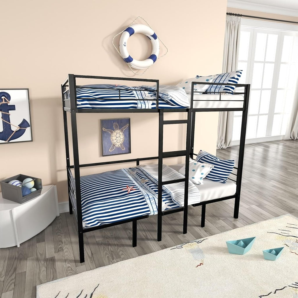 Black Bed Frame, Bed Frame for Adults Full Over Full with Table Set Transformable Steel 77.95' L x 56.3' W x 68.9' H