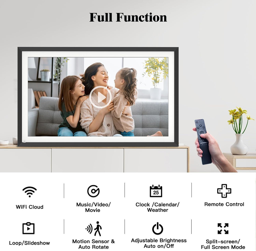 WiFi PWOSUN Digital Picture Frame - Large 15.6-inch Digital Photo Frame with FHD Touchscreen, Dual-WiFi Smart Frames, 32GB, Unlimited Cloud Storage, Share Photos & Videos via APP/Email, Auto-Rotate