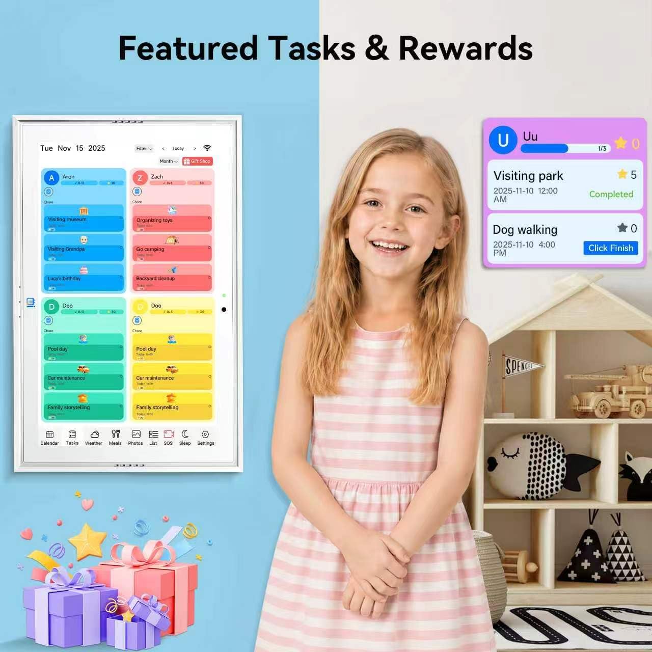 Missfly 15.6 Inch Smart Digital Wall Calendar with Touch Screen, One-Touch Video Call & AI Voice Control, Syncs with Google & Apple Calendar, Easy Operation Daily Planner, Practical Gift for Elderly Seniors & Parents