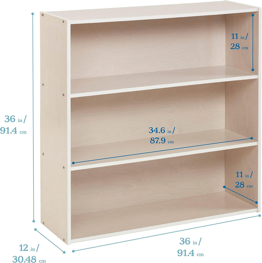 ECR4Kids Birch Streamline 3-Shelf Storage Cabinet, 36in High, Bookcase for Classroom and Playroom, White Wash