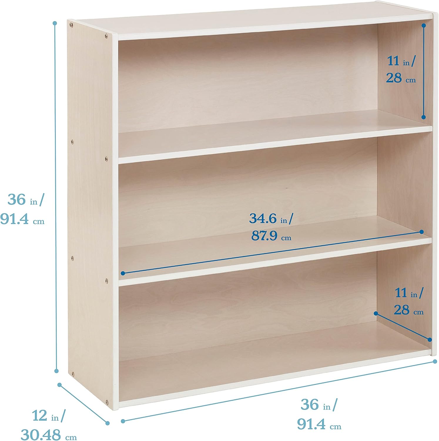 ECR4Kids Birch Streamline 3-Shelf Storage Cabinet, 36in High, Bookcase for Classroom and Playroom, White Wash