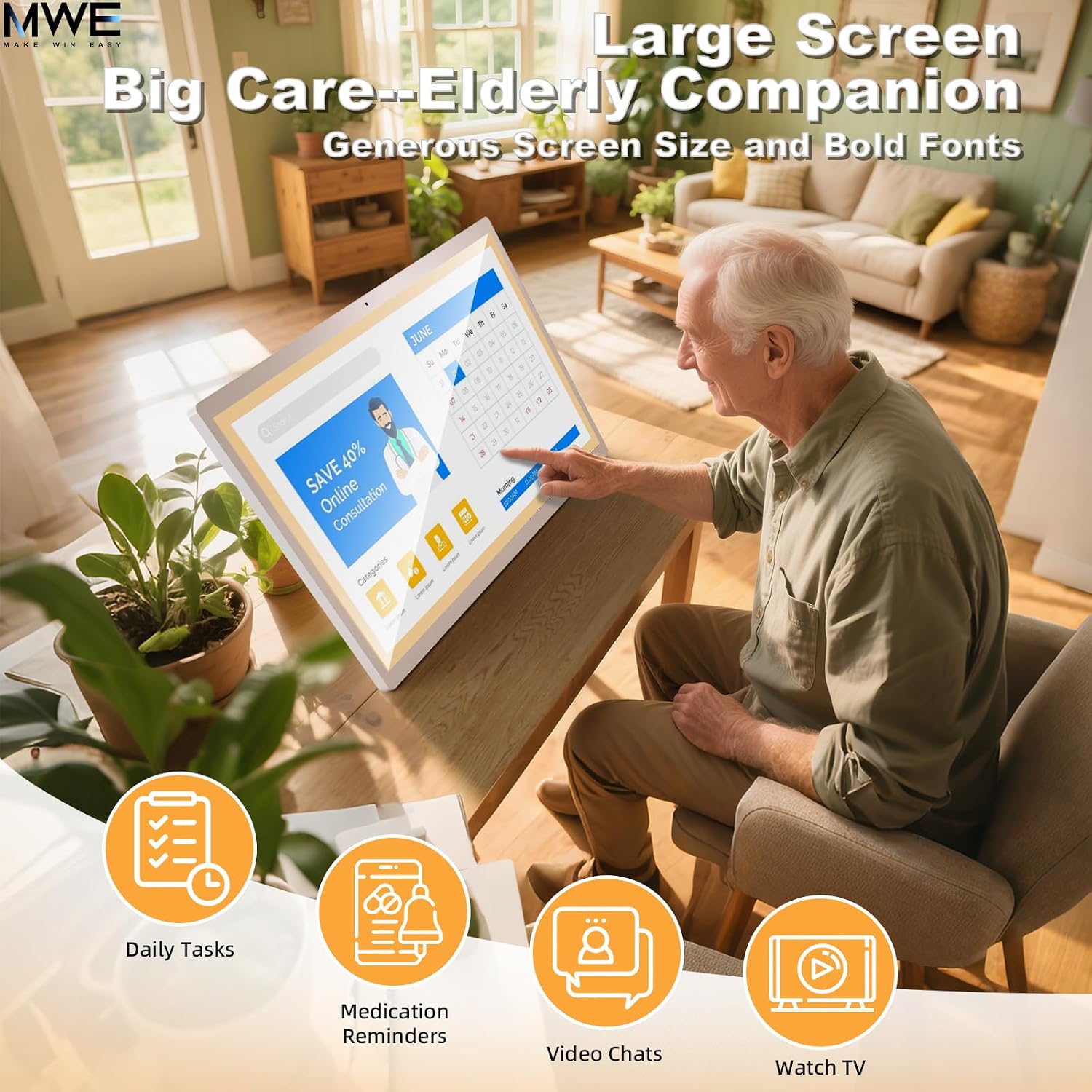 MWE 32 Inch Touchscreen Digital Calendar, Wall Planner, Desktop Smart Electronic Calendar, 8GB+128GB Android 13, Supports Google Play Apps, Office Desk Assistant & Family Schedules, Wall/Desk Stand