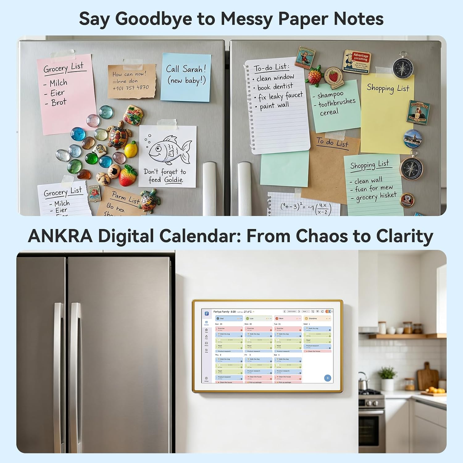 ANKRA 15.6' Digital Calendar, No Subscription Electronic Wall Calendar, Interactive Touchscreen Display for Family Schedules, Meal Planner, Chore Chart with Rewards, Digital Photo Frame, Wall & Desk Mountable (Gold)