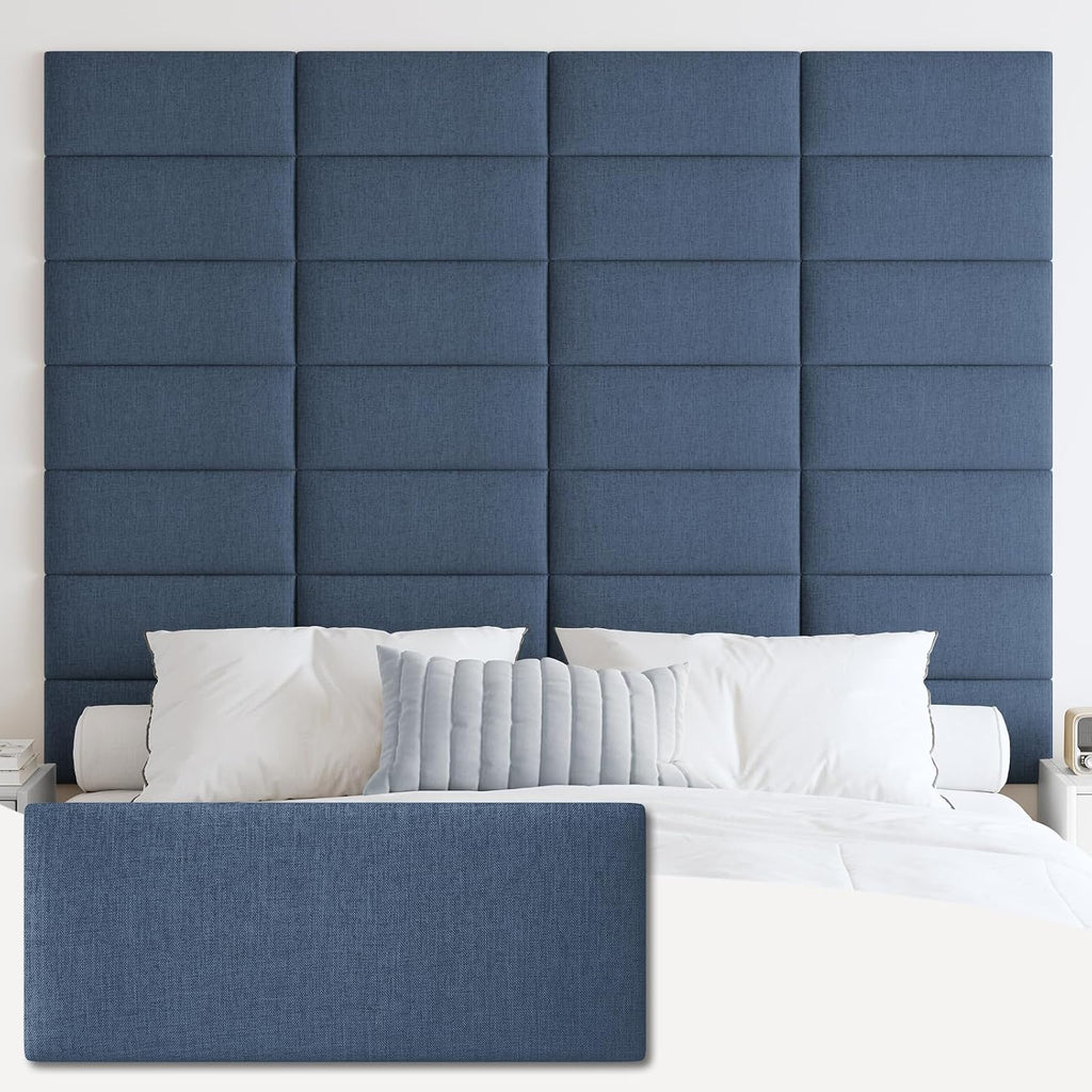 IFNOW Upholstered Wall Mounted Headboard, 3D Soundproof Wall Panels Peel and Stick, Reusable and Removable Tufted Bed Headboard in Blue (12 Panels, 10' x 24')
