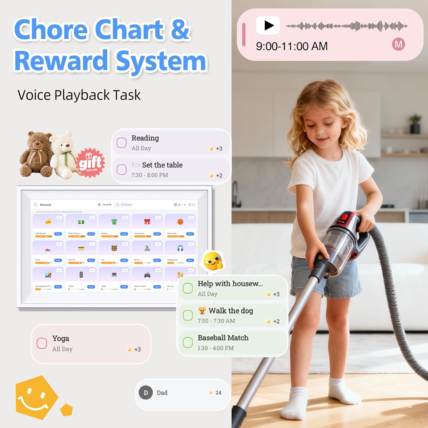Digital Calendar 15.6' Wall Touch Screen Planner Electronic Calendar & Chore Chart, Smart Calendars Interactive Display for Family Organize Routines Schedules Meal Planner with Digital Picture Frame