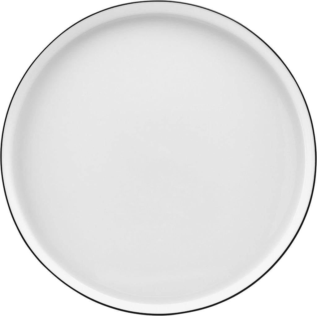 Mikasa Samantha 12 Piece Bone China Dinnerware Plate and Bowl Set, Service for 4, Black Banded Rim, Chip-Resistant, Lightweight, Durable, White