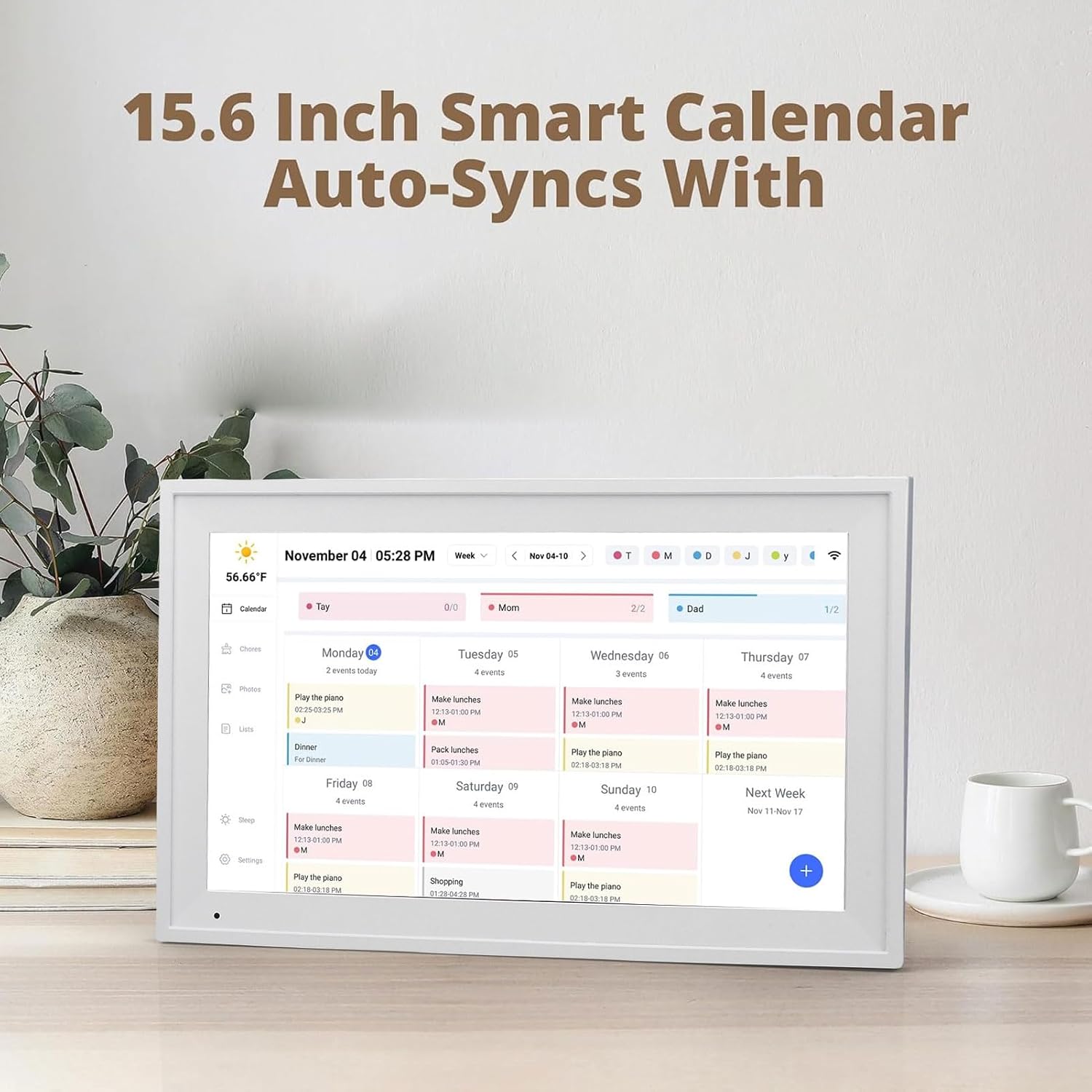 15.6 Inch Smart Digital Calendar, Wall Desktop Digital Calendar Planner with App, Touch Screen, Interactive Chore Chart and Meal Planning for Family Schedules (US Plug)