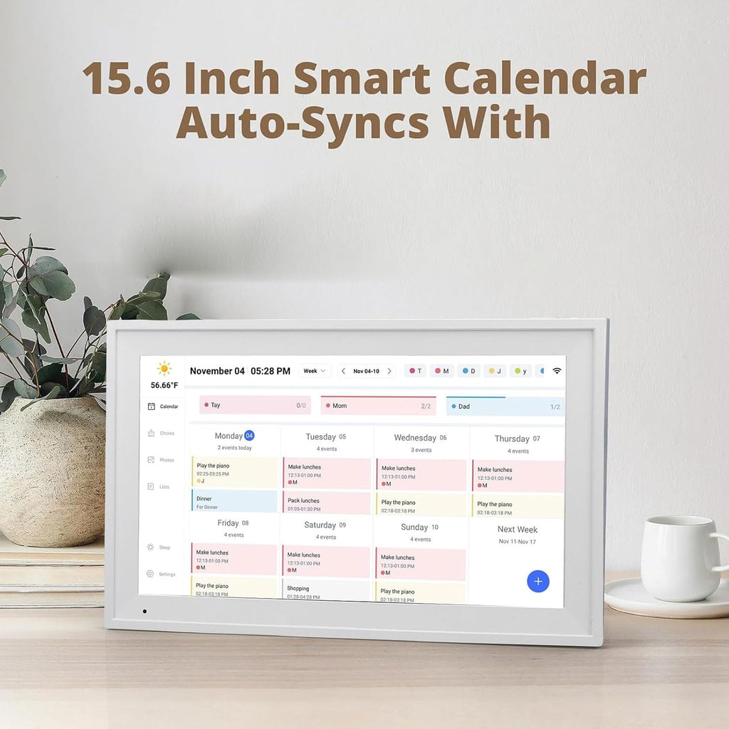 EVGATSAUTO 15.6 Inch Smart Digital Calendar, 1920x1080 FHD Touchscreen Family Planner with WiFi Sync for Calendar, Wall Mountable (US Plug)