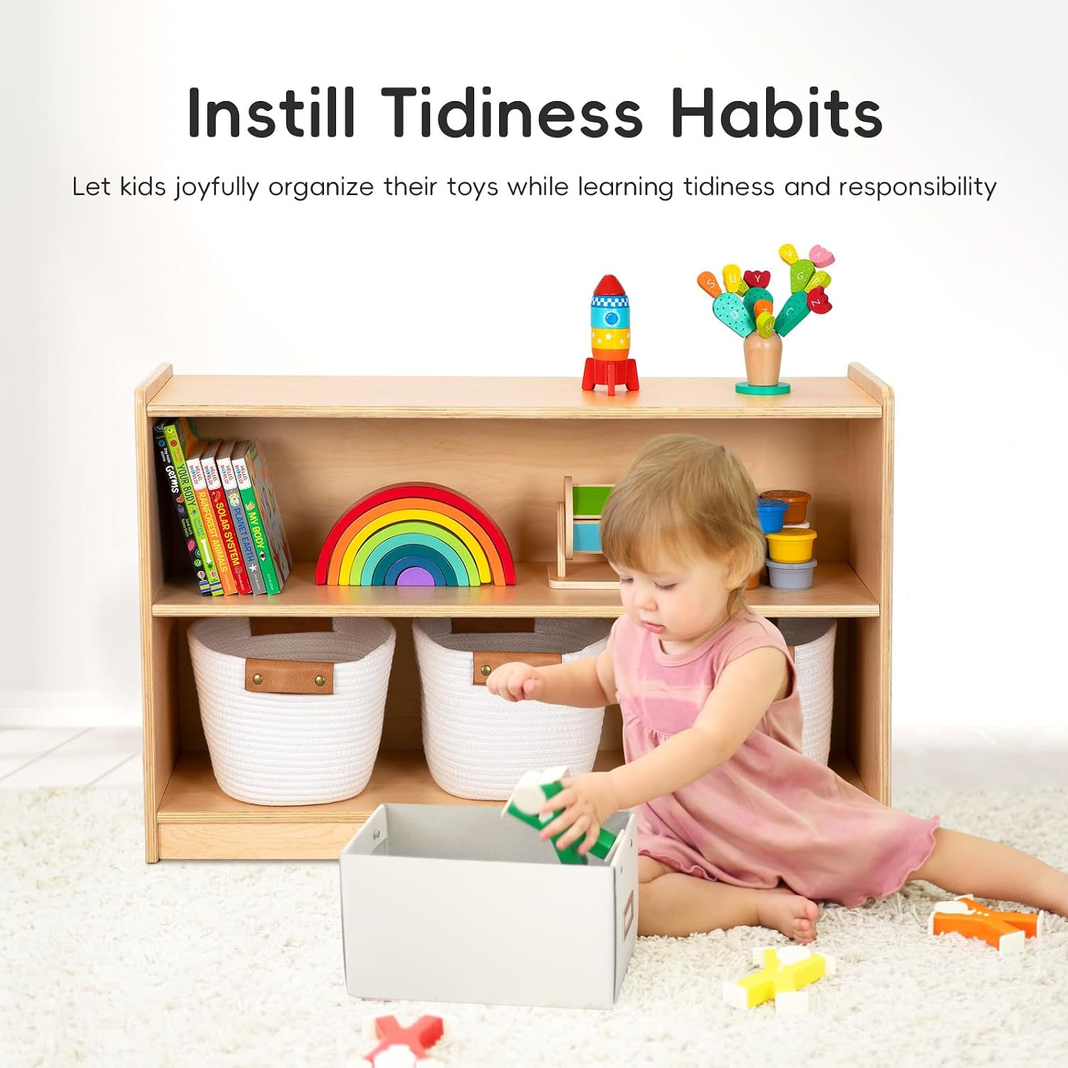 OOOK Montessori Shelf, Toy Organizers and Storage, 2-Tier Toddler Bookshelf Suitable for Classroom, Kindergarten, Kids Room, Playroom and Daycare Center