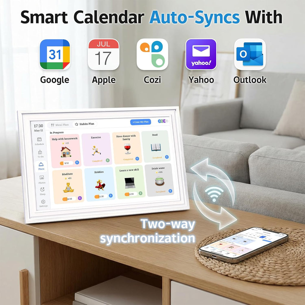 15.6 Inch IPS Touch Screen Smart Digital Calendar, HD Family Wall Desk Planner with Chore Chart, Meal Planner & Reward System, Free 64GB Card, Ideal Gift for Family, Parents, Kids