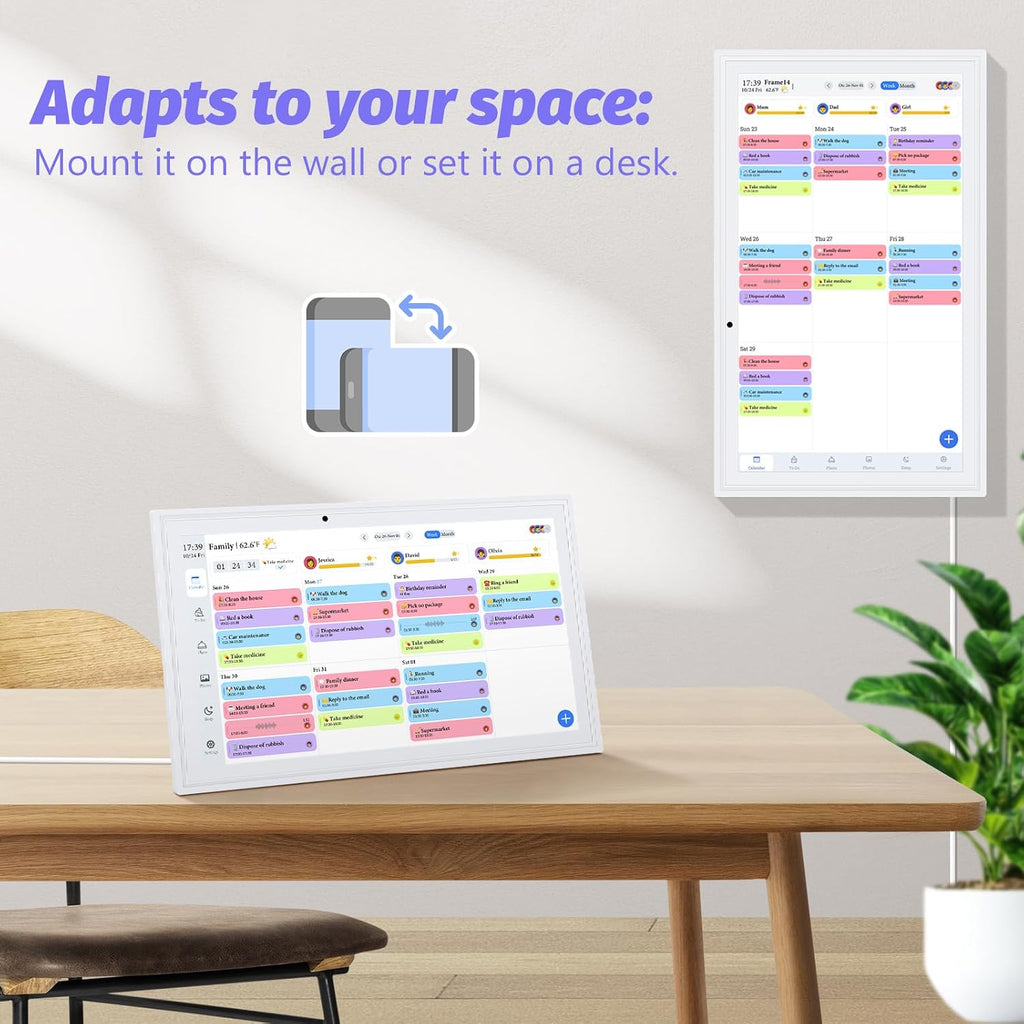 OcePor 15.6 Inch Digital Calendar, Electronic Calendar Chore Chart, Smart Calendars Wall 1920 * 1080 Full HD Interactive IPS Touchscreen for Family Planner,Task (White)