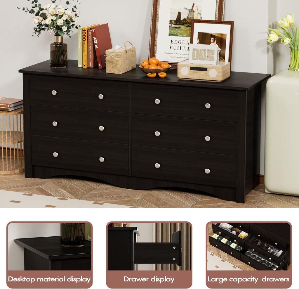 YESHOMY Dresser for Bedroom,6 Drawer Dressers, Storage Chest of Drawers for Hallway,Living Room, Entryway, Dark Brown