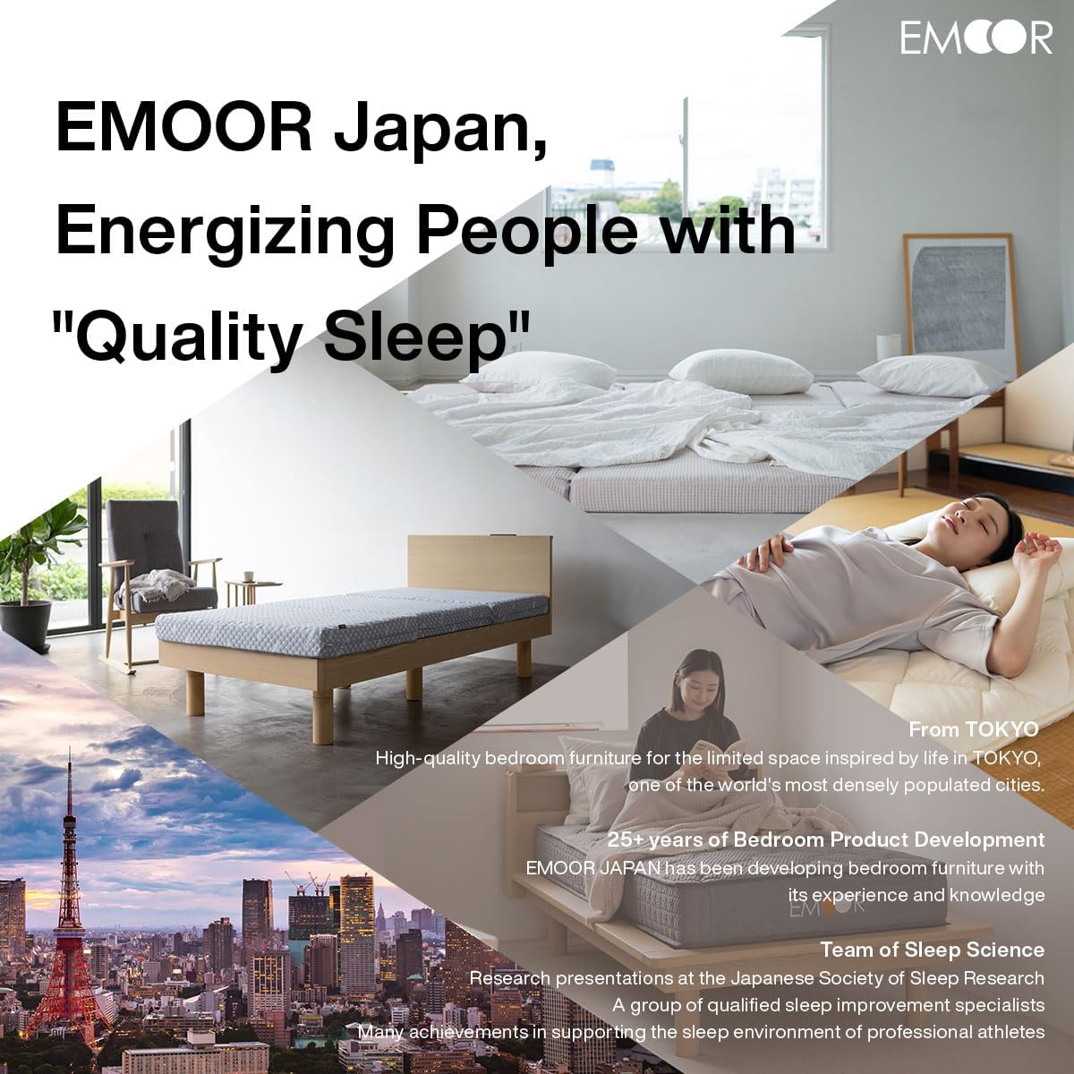 EMOOR Wood Slatted Bed Frame with Charging Station Twin for Japanese Futon Mattress (Earth-Natural), Height Adjustable (4/8/13in) Solid Pine Platform Bed
