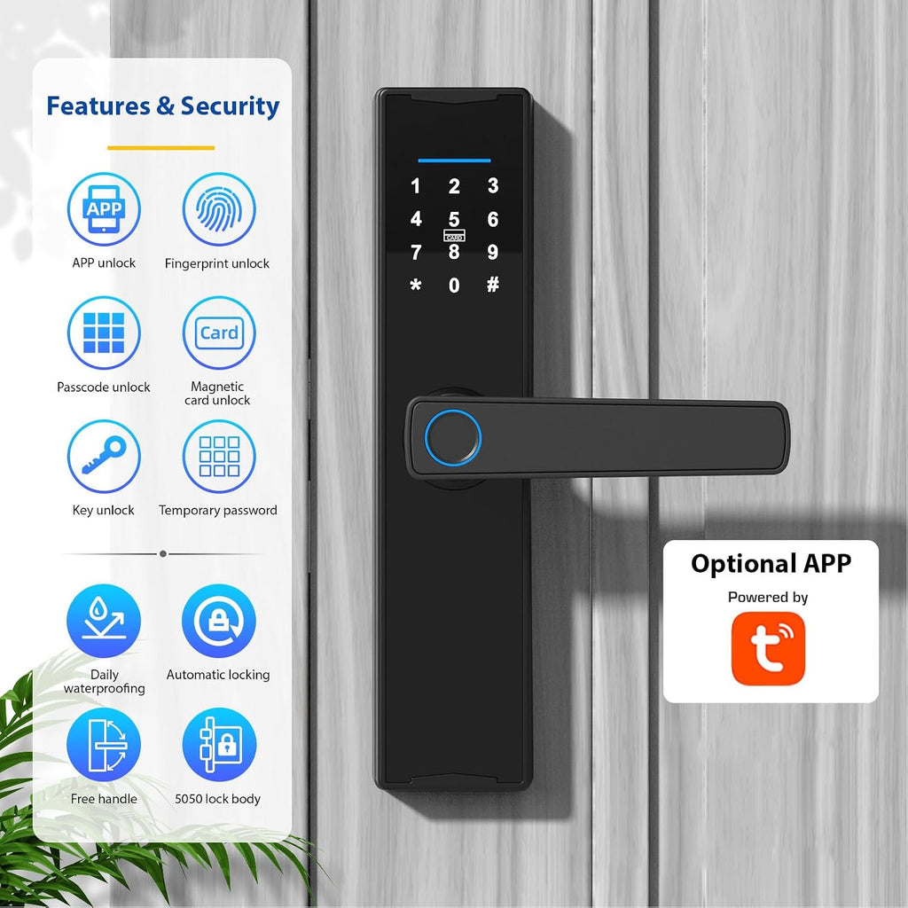 Tuya Smart Lock - Fingerprint & Keypad Door Lock with Handle - Electronic Deadbolt - Compatible with Tuya APP