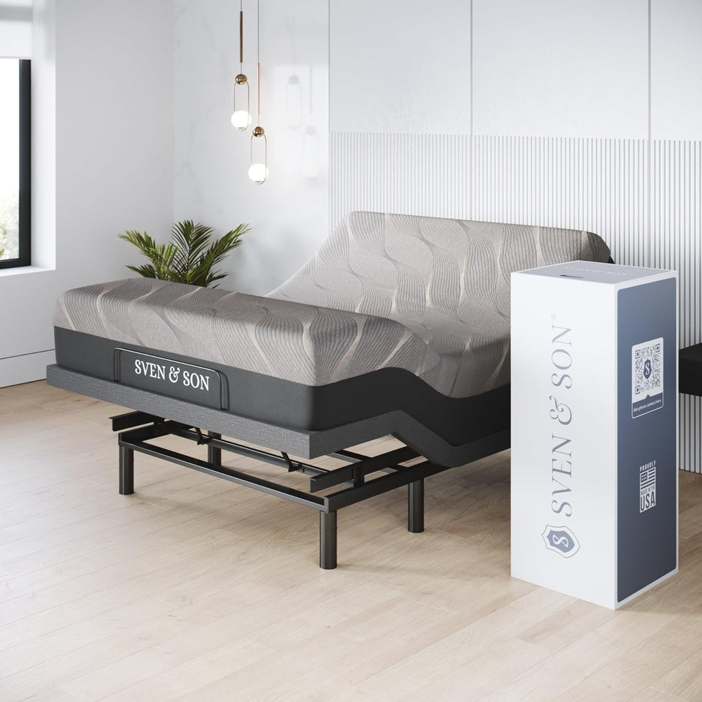 Sven & Son Harmony Adjustable Bed Base, Head and Foot Lift, Massage, Under-Bed Lights, USB, Gel Memory, Zero Gravity Smart Frame - Queen + 12 inch Memory Foam Matt (Medium)