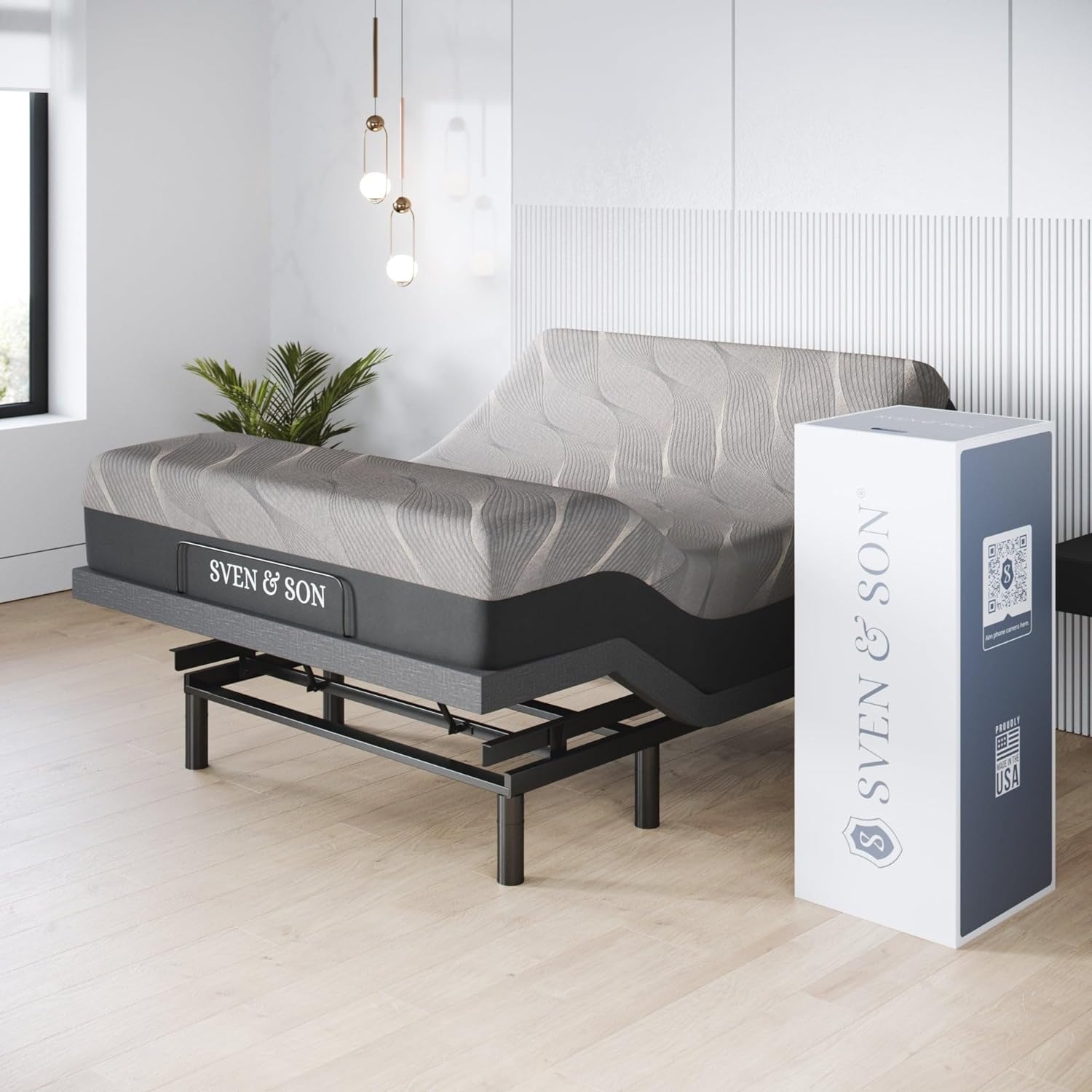 Sven & Son Harmony Adjustable Bed Base, Head and Foot Lift, Massage, Under-Bed Lights, USB, Gel Memory, Zero Gravity Smart Frame - Queen + 12 inch Memory Foam Matt (Medium)