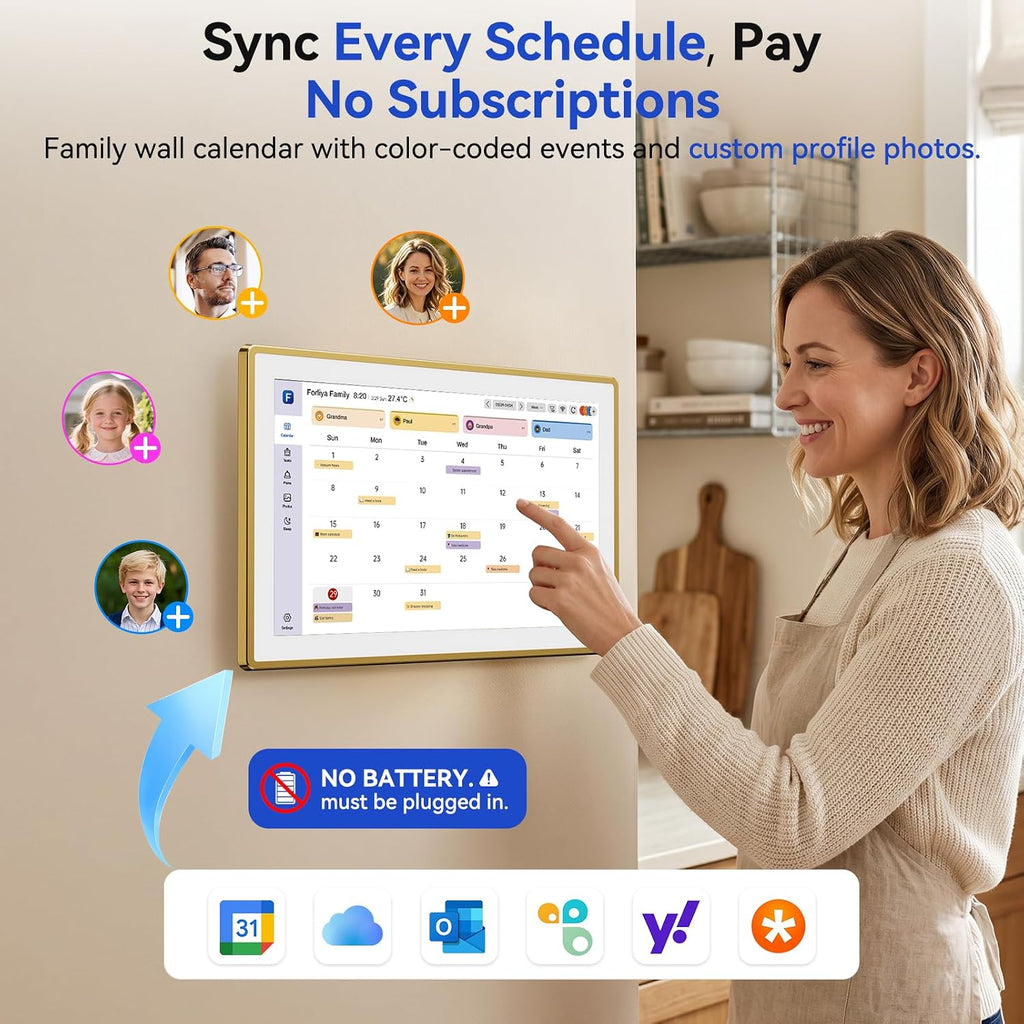 ANKRA 15.6' Digital Calendar, No Subscription Electronic Wall Calendar, Interactive Touchscreen Display for Family Schedules, Meal Planner, Chore Chart with Rewards, Digital Photo Frame, Wall & Desk Mountable (Gold)