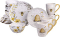 Bee Sweet 16-Piece Ceramic Dinnerware Set – Service for 4, Farmhouse Bee and Floral Design, Includes 4 Dinner Plates, 4 Salad Plates, 4 Bowls, 4 Large Mugs – Microwave & Dishwasher Safe