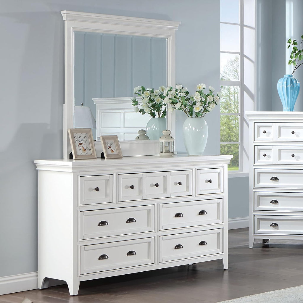 MASARA 3-Piece Transitional Queen Bedroom Set in White Finish, Engineered Solid Wood, Others