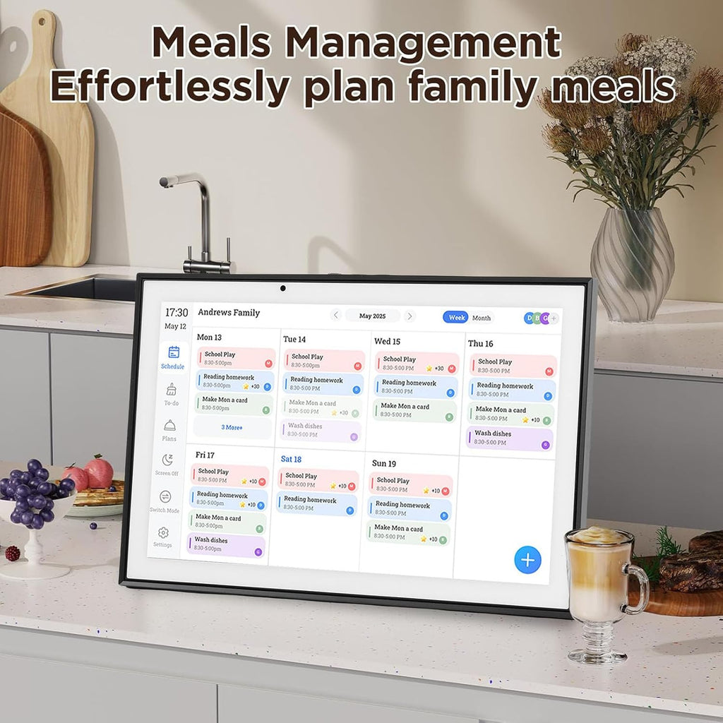 Zunate 10.1 Inch Smart Digital Calendar with IPS Touch Screen, WiFi Sync Family Planner Chore Chart Meal Scheduler Star Points System Photo Frame for Home Organization (White)