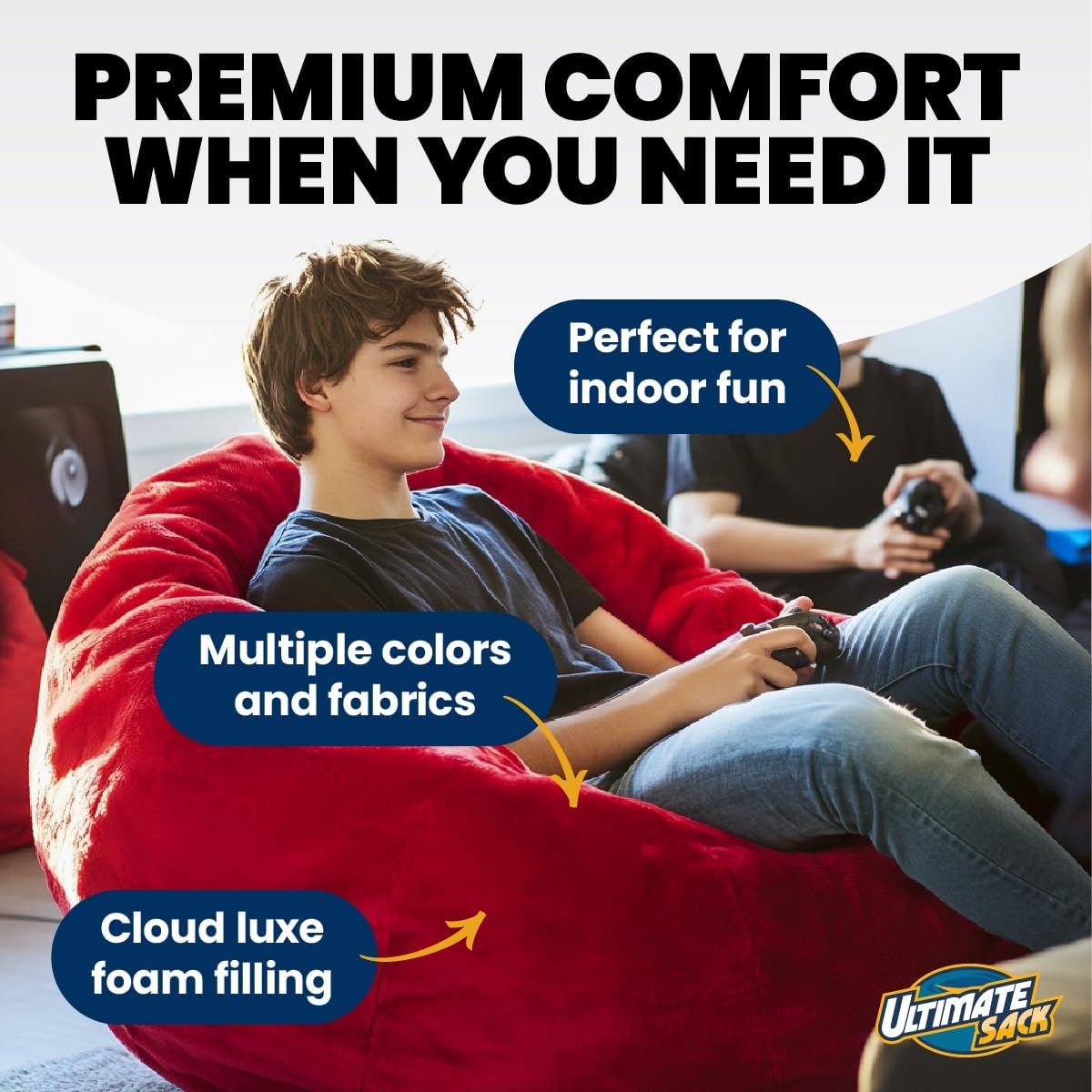 ULTIMATE SACK 3ft Bean Bag Chair, Oversize Bean Bag Chair for Adults, Comfy Chair Bean Bag Couch Lounge Sofa Loveseat Furniture | Black Fur