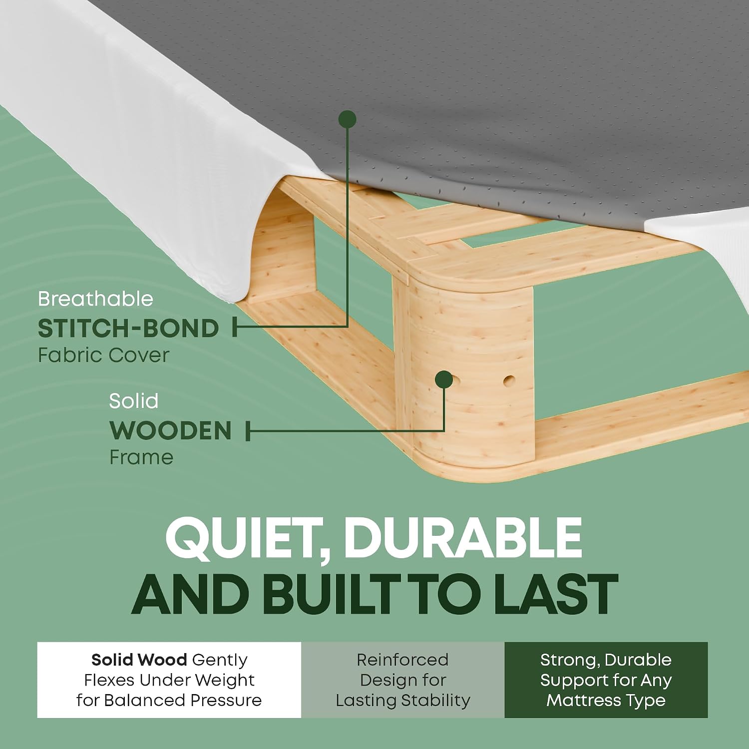 Greaton, 10' Twin Box Spring Only for Twin Size Bed – Amish-Made in the USA – Solid Wood Mattress Foundation with Stable & Quiet Support – Flat-Packed & Easy Assembly – White