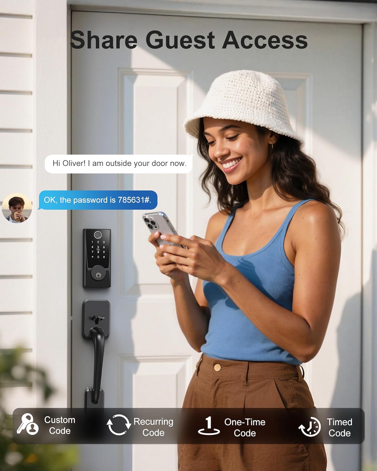 WiFi Smart Lock with Handleset, Built-in WiFi Door Lock, Keyless Entry Deadbolt for Front Door, Fingerprint, App & Remote Control, Compatible with Alexa & Google Assistant, Auto Locking