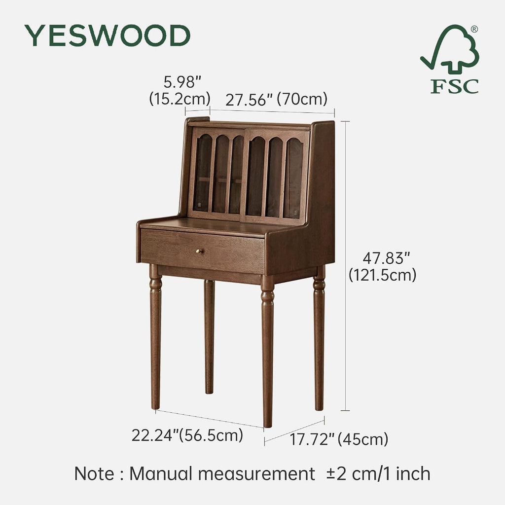 YESWOOD Vintage Vanity Desk, Solid Rubber Wood Dressing Table, Vintage Dressing Table Vanity Desk for Bedroom, Walnut, 23' D x 18' W x 48' H